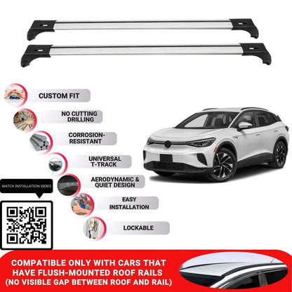 Roof Bars for Volkswagen ID.4 2021+ Lockable Roof Rack Cross Bars 2 Pcs Grey