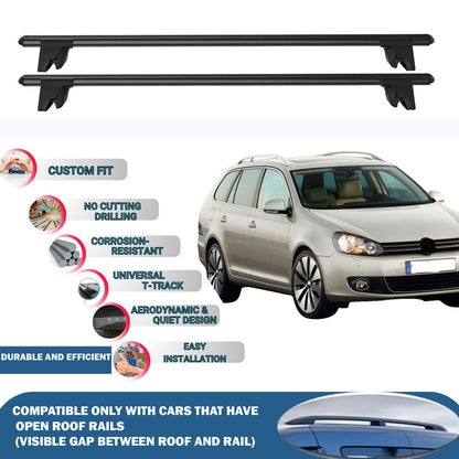 Lockable Roof Rack Cross Bars for Vw Golf VI Variant 2009-2013 | Heavy Duty Rail Carrier 2 Pcs Black