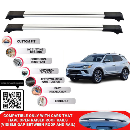 Roof Rack Cross Bars for Ssangyong Korando 2019+ Lockable Roof Bars 2 Pcs Grey