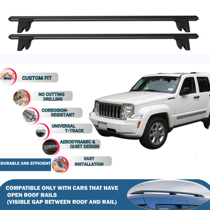 Lockable Roof Rack Cross Bars for Jeep Liberty KK 2008-2012 | Heavy Duty Rail Carrier 2 Pcs Black