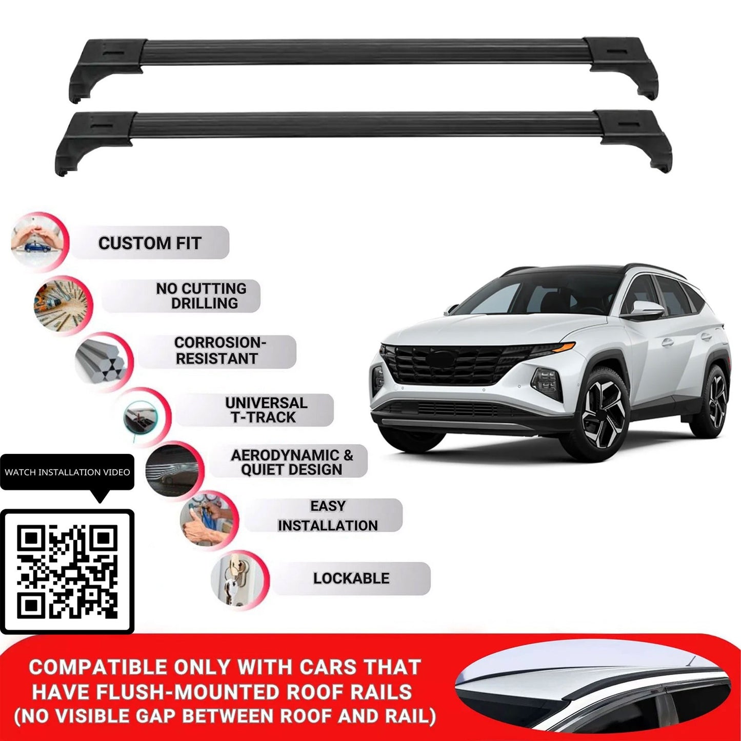 Roof Bars for Hyundai Tucson 2021+ Lockable Roof Rack Cross Bars 2 Pcs Black