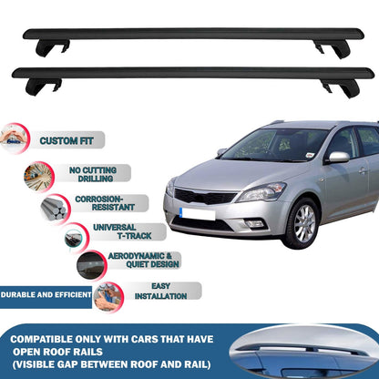 Roof Rack Cross Bars for Kia Cee'D/Ceed Estate Sw 5D 2006-2012 Rail Carrier for Roof Tents 2 Pcs Black