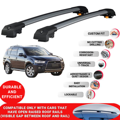 Roof Bar for Mitsubishi Outlander 2007-2012 Lockable Roof Rack Cross Bars 2 Pcs Grey