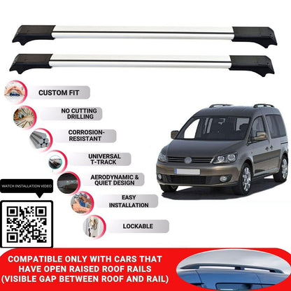 Roof Rack Cross Bars for Vw Caddy 2004-2015 Lockable Roof Bars 2 Pcs Grey