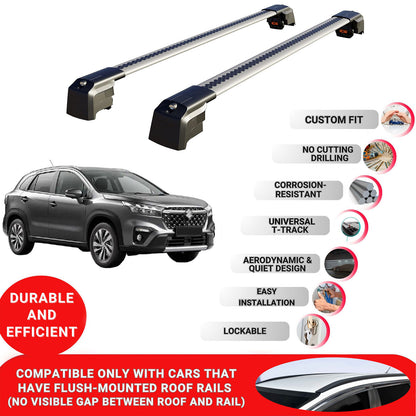 Roof Bars Rack for Suzuki SX4 S-Cross 2022+ Lockable Rail Carrier 2 Pcs Grey
