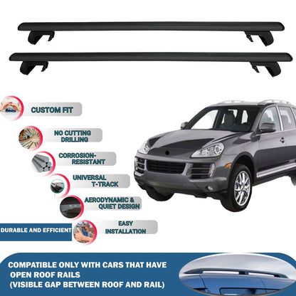 Roof Rack Cross Bars for Porsche Cayenne E1 2003-2010 Rail Carrier for Roof Tents 2 Pcs Black