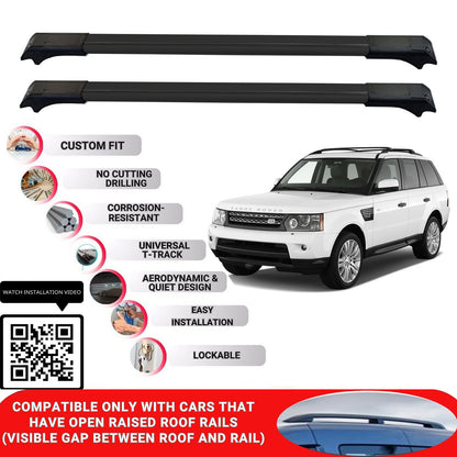 Roof Rack Cross Bars for L. Rover Range Rover Sport 2004-2013 Lockable 2 Pcs Black