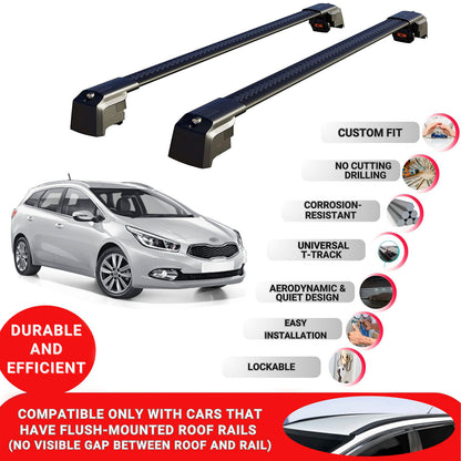 Roof Bars Rack for Kia Ceed SW (JD) 2013-2018 Lockable Rail Carrier 2 Pcs Black