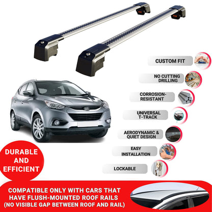 Roof Bars Rack for Hyundai IX35 (LM) 2010-2015 Lockable Rail Carrier 2 Pcs Grey