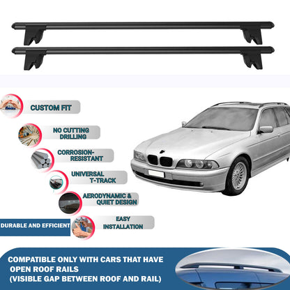 Lockable Roof Rack Cross Bars for BMW 5 Series E39 Touring 2000-2004 | Heavy Duty Rail Carrier 2 Pcs Black