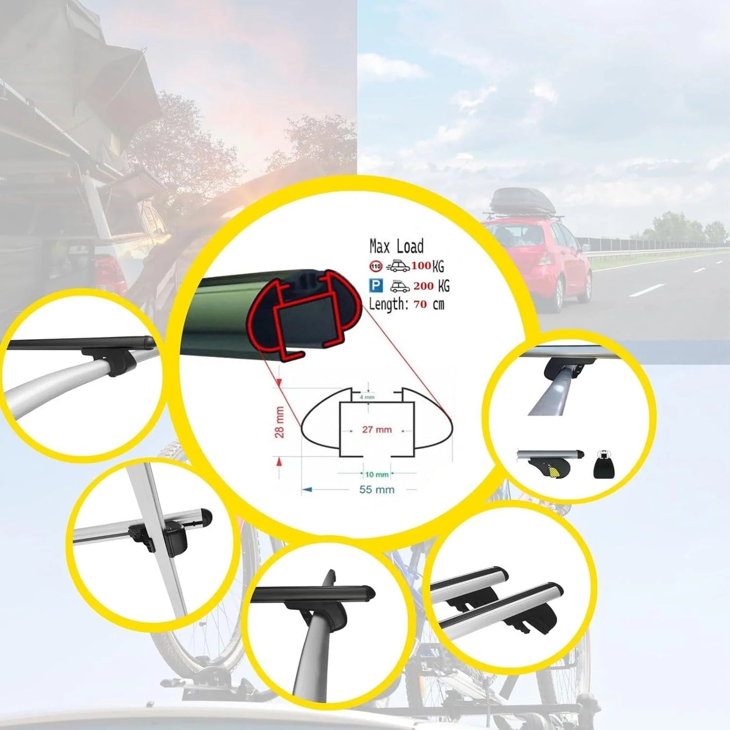 Roof Rack Cross Bars for Jeep Renegade 2014+ Aluminum Roof Bars 2 Pcs Black