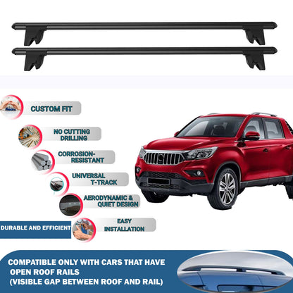 Lockable Roof Rack Cross Bars for Ssangyong Musso Pick-Up 2018-2024 | Heavy Duty Rail Carrier 2 Pcs Black