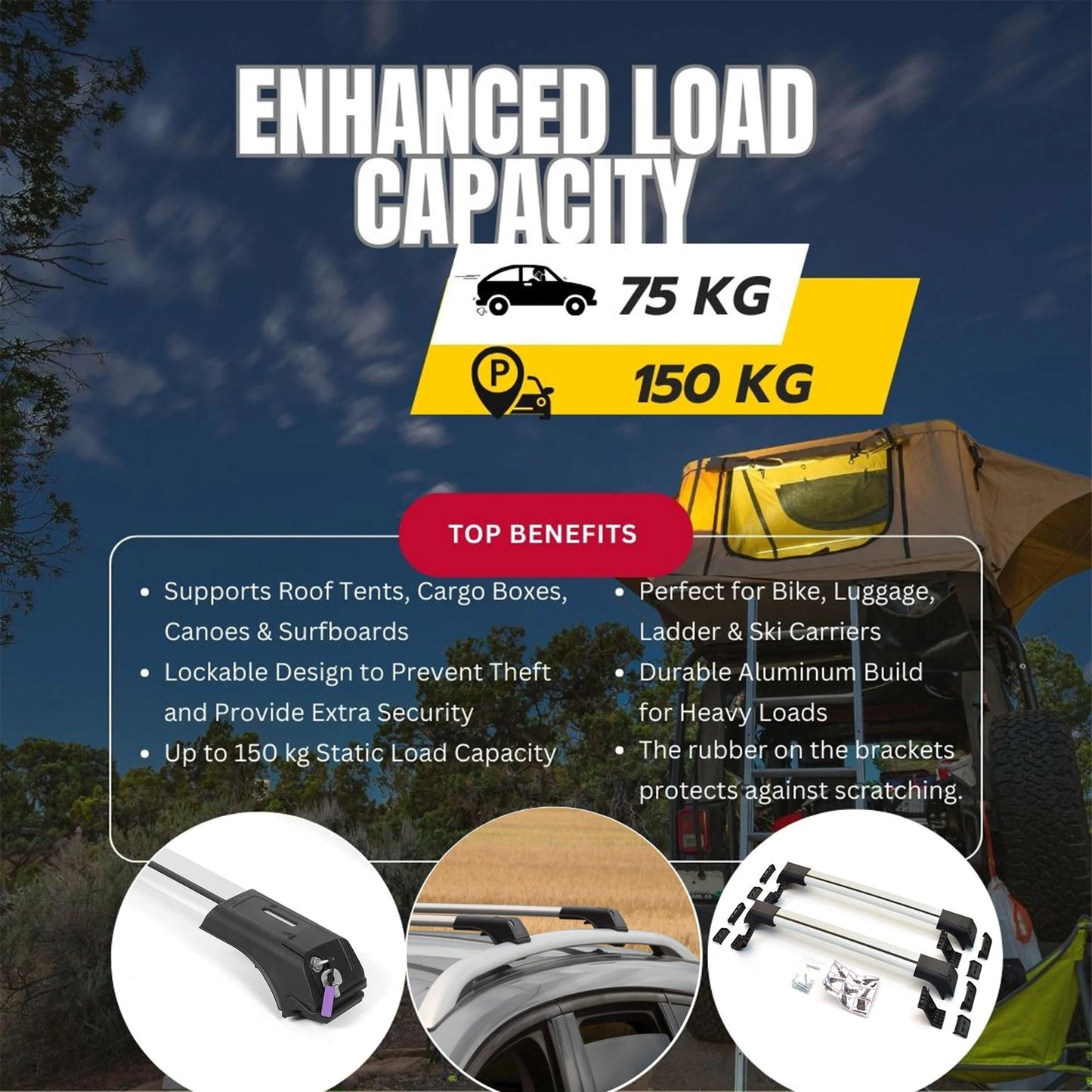 2X Car Roof Rack Cross Bars for Gmc Acadia 2017-2023 Lockable Roof Bars Grey