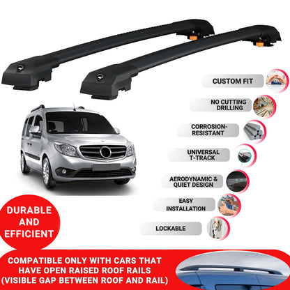 Roof Bar for Mercedes Citan 2012-2019 Lockable Roof Rack Cross Bars 2 Pcs Black