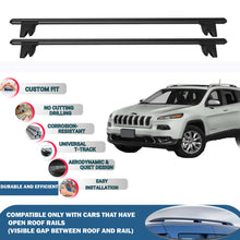 Lockable Roof Rack Cross Bars for Jeep Cherokee Renegade 2005-2013 | Heavy Duty Rail Carrier 2 Pcs Black