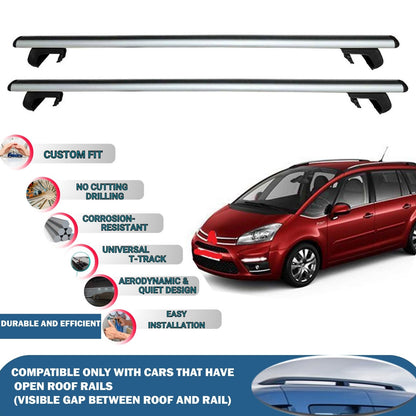 Roof Rack Cross Bars for Citroen C4 Picasso 2006-2012 Rail Carrier for Roof Tents 2 Pcs Grey