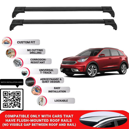 Roof Bars for Kia Niro De 2016-2022 Lockable Roof Rack Cross Bars 2 Pcs Black