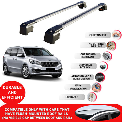 Roof Bars Rack for Kia Sedona (YP) 2015-2021 Lockable Rail Carrier 2 Pcs Grey