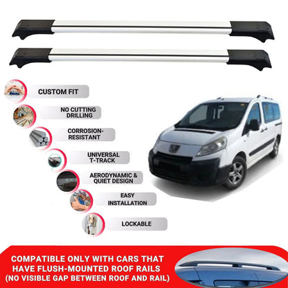 2X Car Roof Rack Cross Bars for Peugeot Expert 2006-2016 Lockable Roof Bars Grey