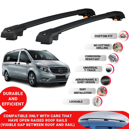 Roof Bar for Mercedes V-Class W447 2015-2024 Lockable Roof Rack Cross Bars 2 Pcs Black