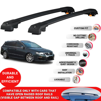 Roof Bar for Volkswagen Passat B6 2005-2010 Lockable Roof Rack Cross Bars 2 Pcs Black