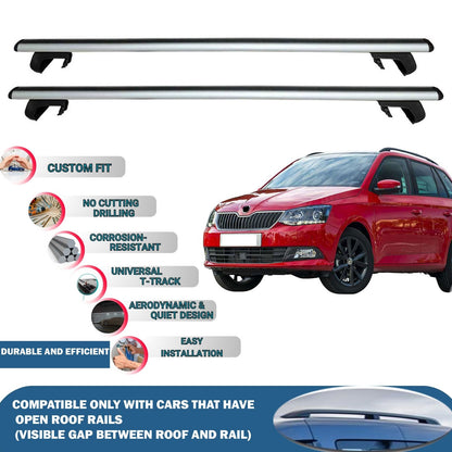 Roof Rack Cross Bars for Skoda Fabia Wagon 2015-2021 Rail Carrier for Roof Tents 2 Pcs Grey