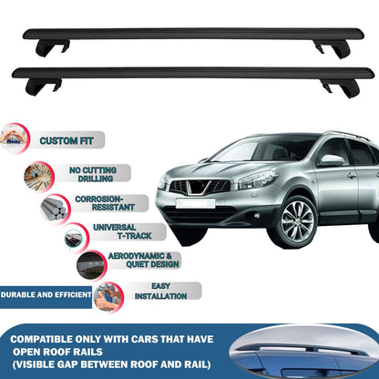Roof Rack Cross Bars for Nissan Qashqai 2007-2013 Rail Carrier for Roof Tents 2 Pcs Black