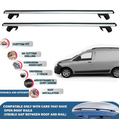 Roof Rack Cross Bars for Dacia Dokker Van 2012-2023 Rail Carrier for Roof Tents 2 Pcs Grey