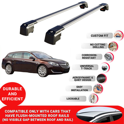 Roof Bars Rack for Opel insignia Sport T. 2009-2017 Lockable Rail Carrier 2 Pcs Grey