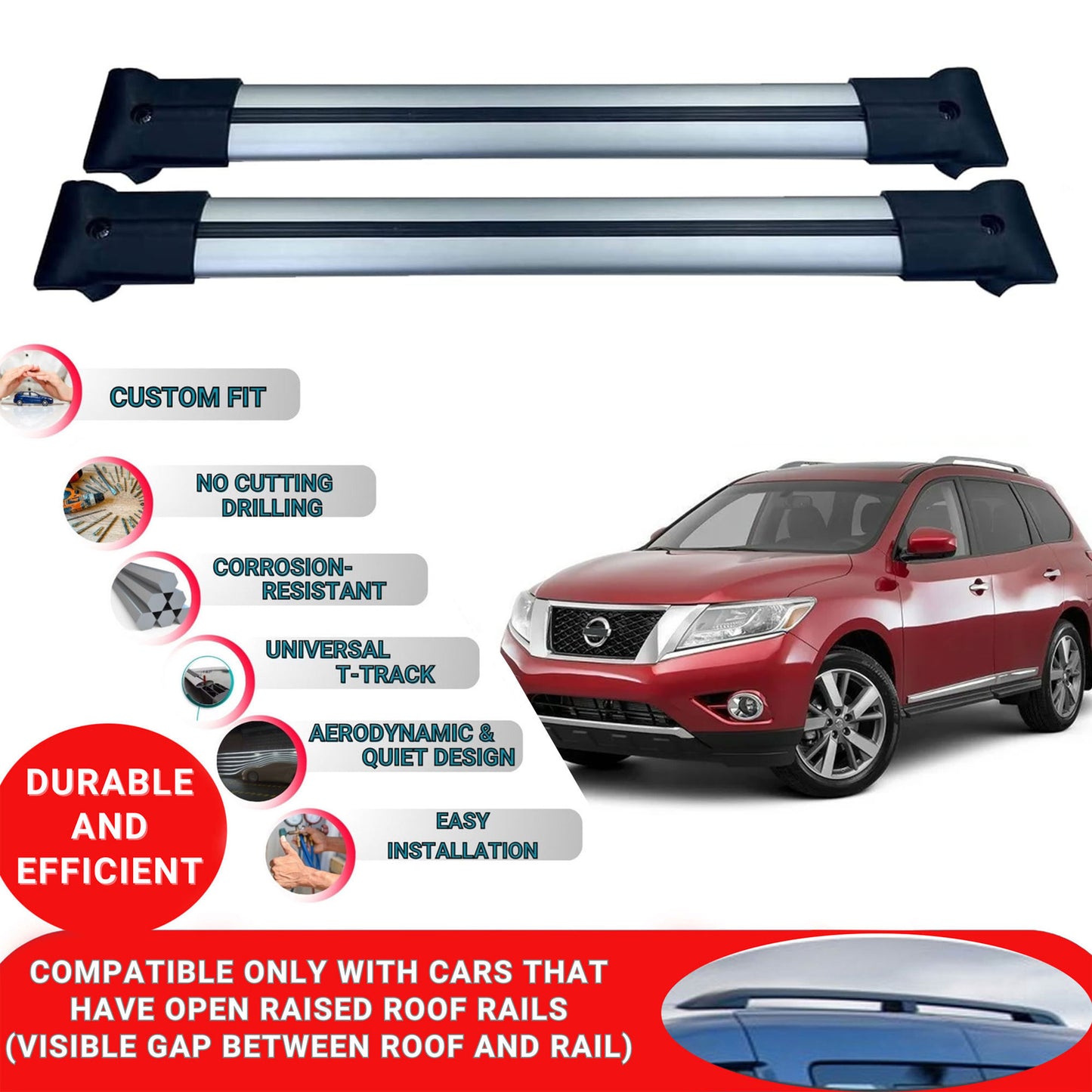 Roof Racks Cross Bars For Nissan Pathfinder R52 2012-2020 2 Pcs Grey