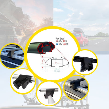 Premium Roof Bars for Opel Zafira C 2011-2019 Lockable Roof Rack Cross Bars 2 Pcs Grey