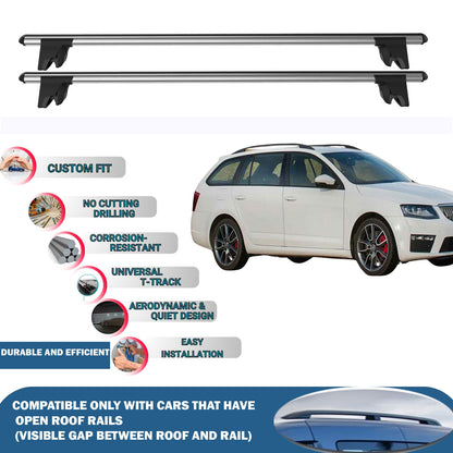 Lockable Roof Rack Cross Bars for Skoda Octavia SW 2012-2019 | Heavy Duty Rail Carrier 2 Pcs Grey
