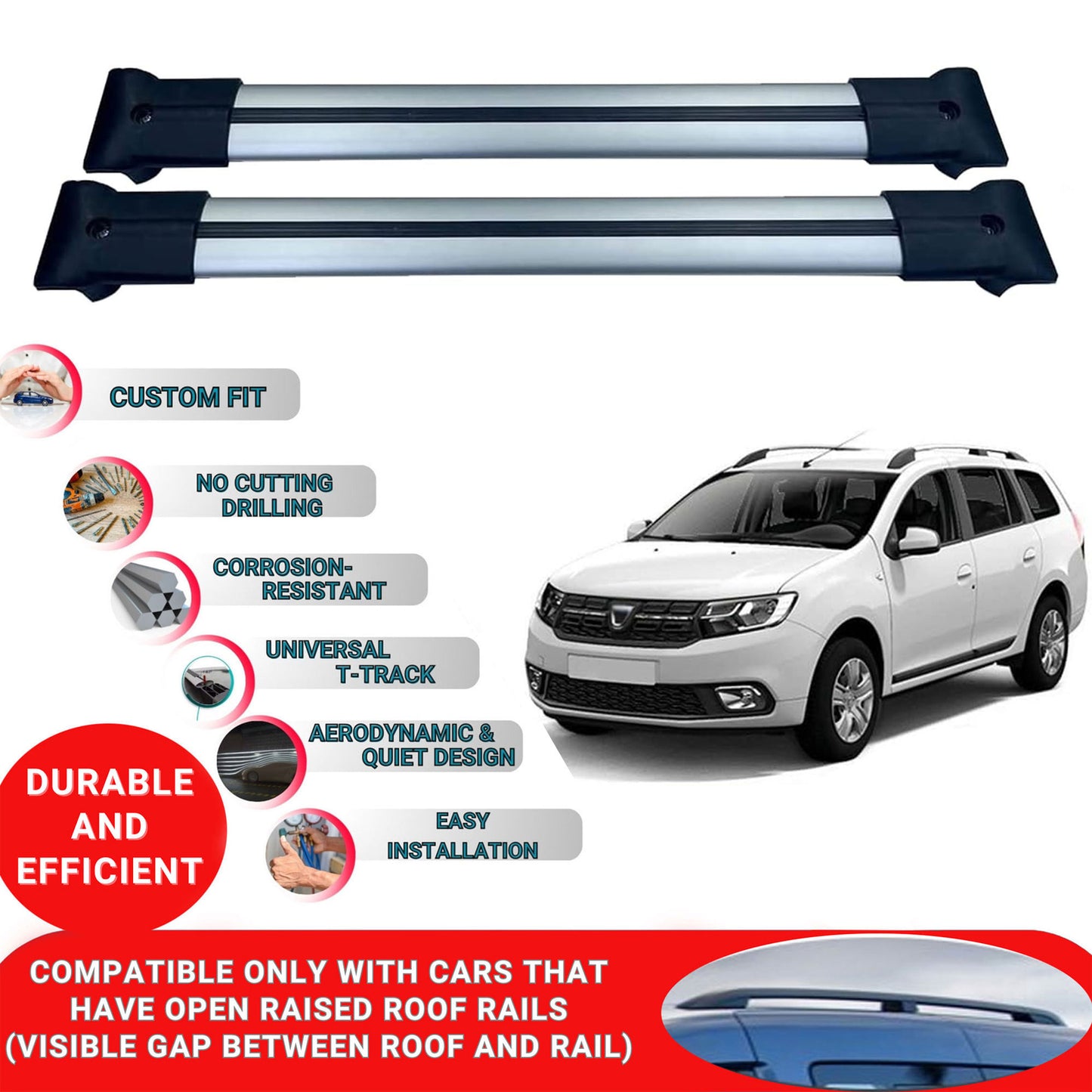 Roof Racks Cross Bars For Dacia Logan Mcv 2014-2023 2 Pcs Grey