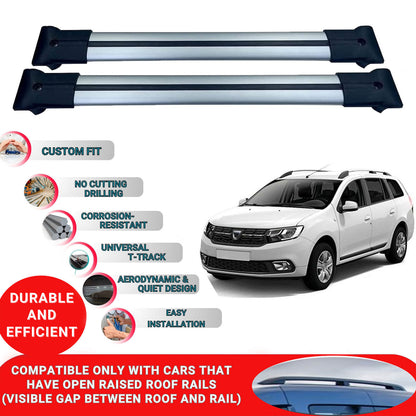 Roof Racks Cross Bars For Dacia Logan Mcv 2014-2023 2 Pcs Grey