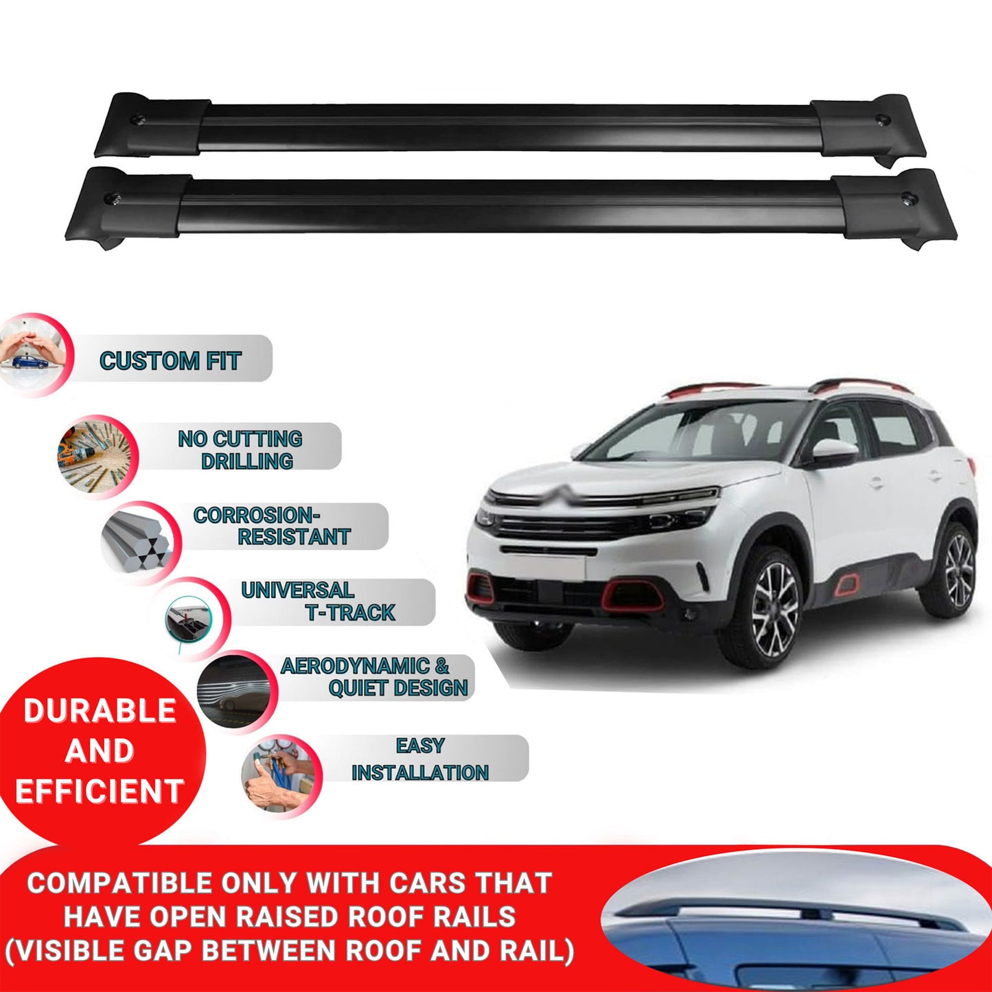 Roof Racks Cross Bars For Citroen C5 Aircross Suv 2018 And Later 2 Pcs Black