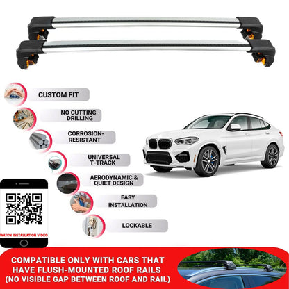 Premium Roof Bars For Bmw X4 Suv 2015-2018 Secure Roof Rack Cross Bar 2 Pcss Secure Grey