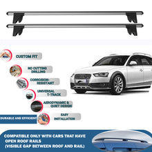 Lockable Roof Rack Cross Bars for Audi A4 Allroad 2009-2016 | Heavy Duty Rail Carrier 2 Pcs Grey