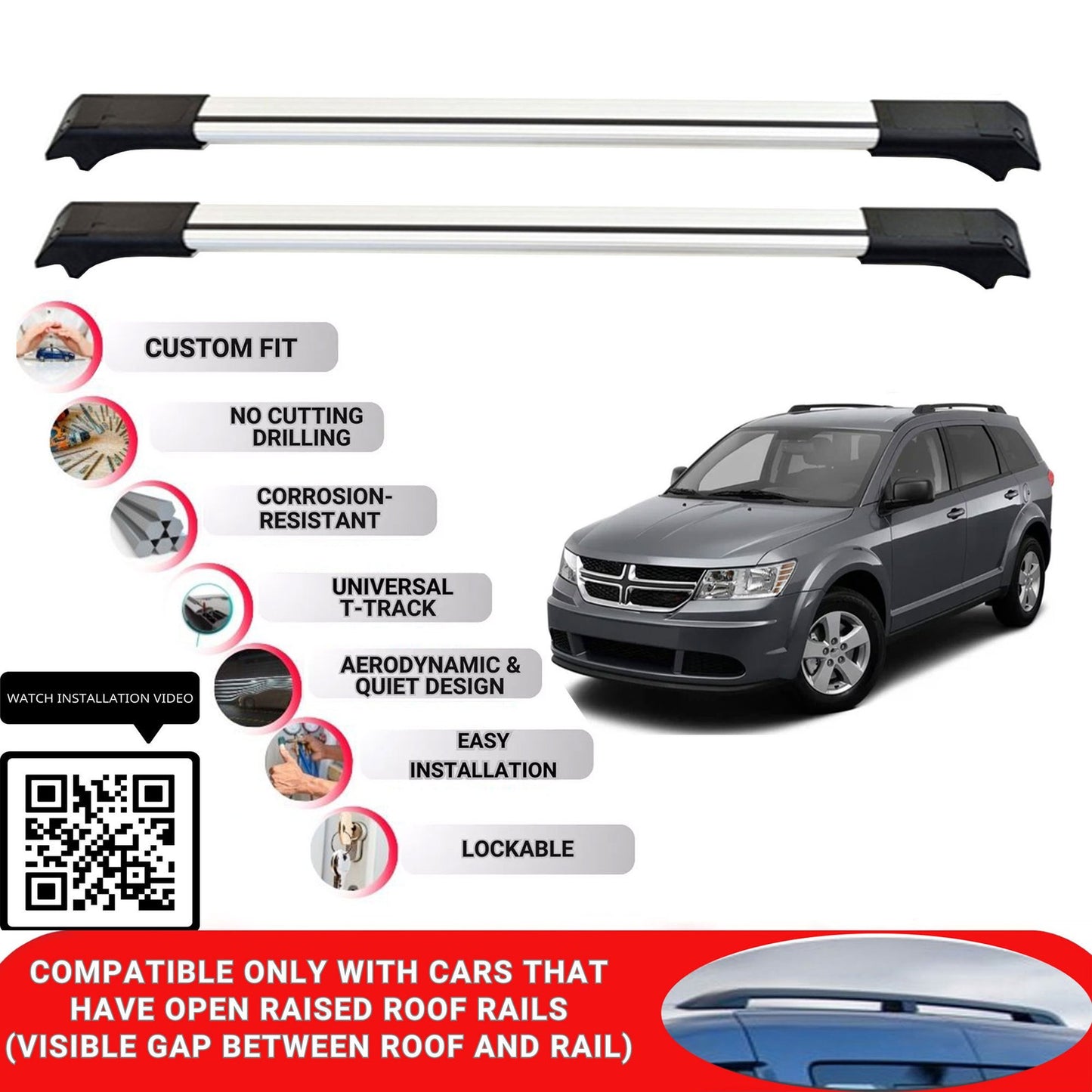 Roof Rack Cross Bars for Dodge Journey 2012-2020 Lockable Roof Bars 2 Pcs Grey