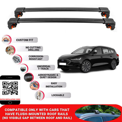 Premium Roof Bars For Ford Focus Estate 2019+ Secure Roof Rack Cross Bar 2 Pcss Black