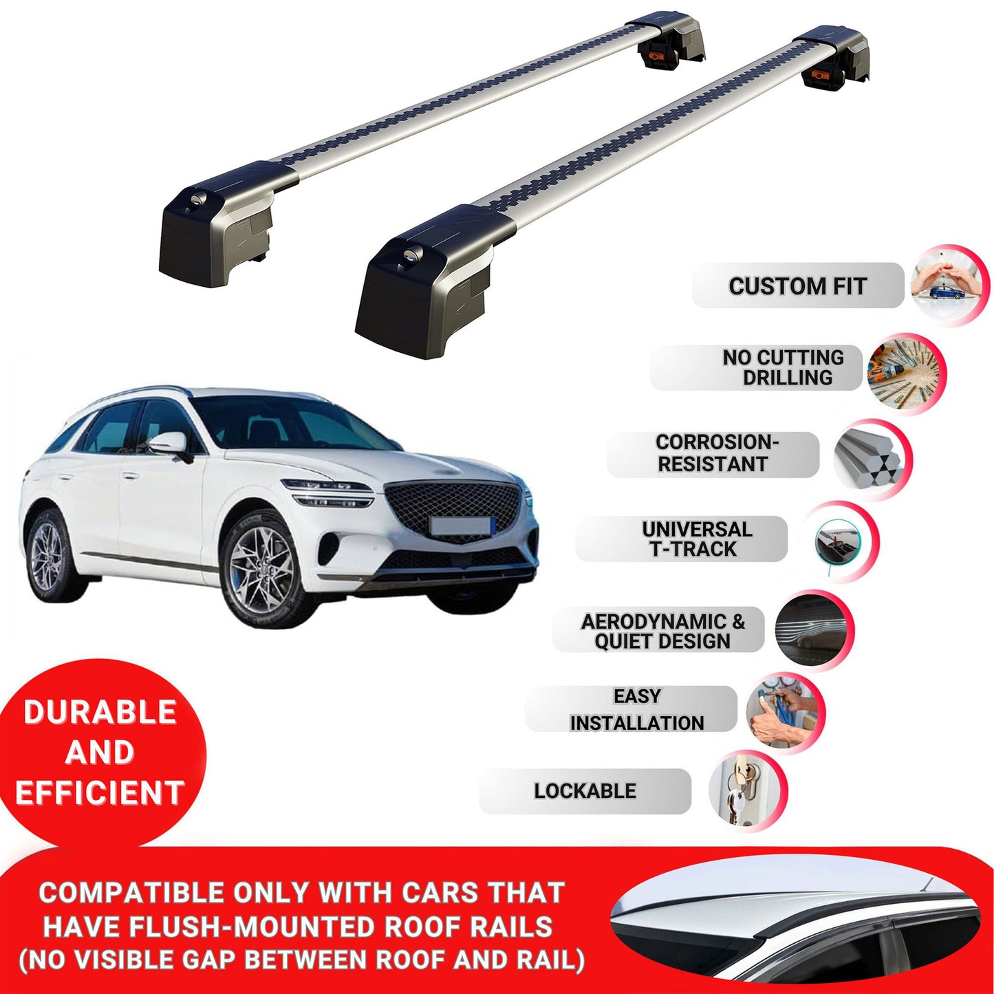 Roof Bars Rack for Audi Q5 (FY) 2018+ Lockable Rail Carrier 2 Pcs Grey