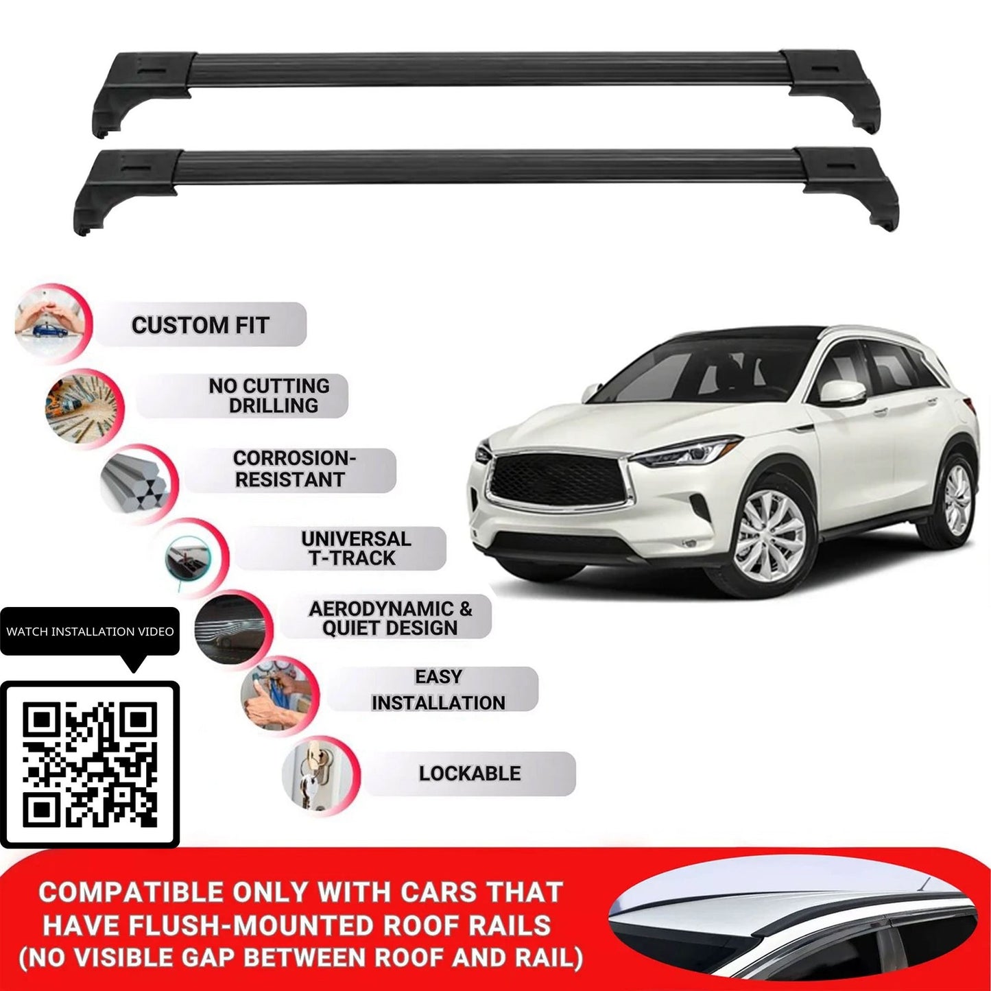 Roof Bars for Infiniti QX50 2019+ Lockable Roof Rack Cross Bars 2 Pcs Black