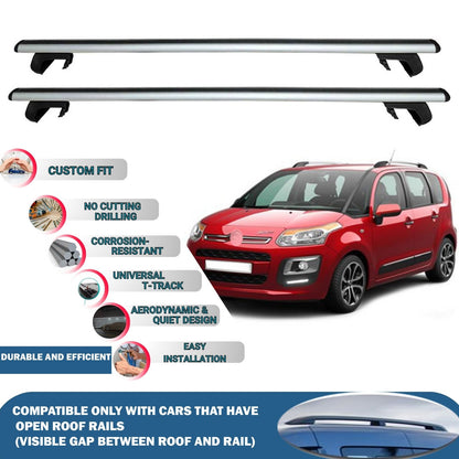 Roof Rack Cross Bars for Citroen C3 Picasso 2012-2016 Rail Carrier for Roof Tents 2 Pcs Grey