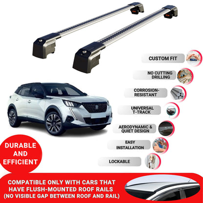 Roof Bars Rack for Peugeot 2008 2020+ Lockable Rail Carrier 2 Pcs Grey