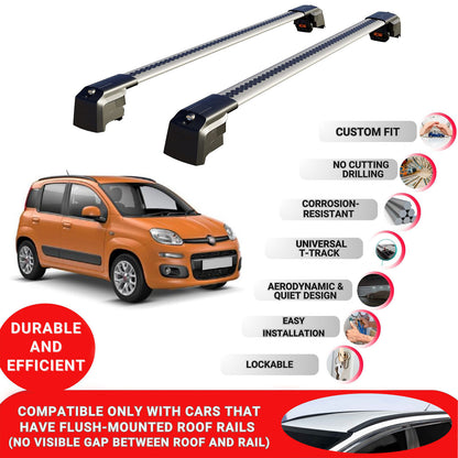 Roof Bars Rack for Fiat Panda (319) 2012-2022 Lockable Rail Carrier 2 Pcs Grey