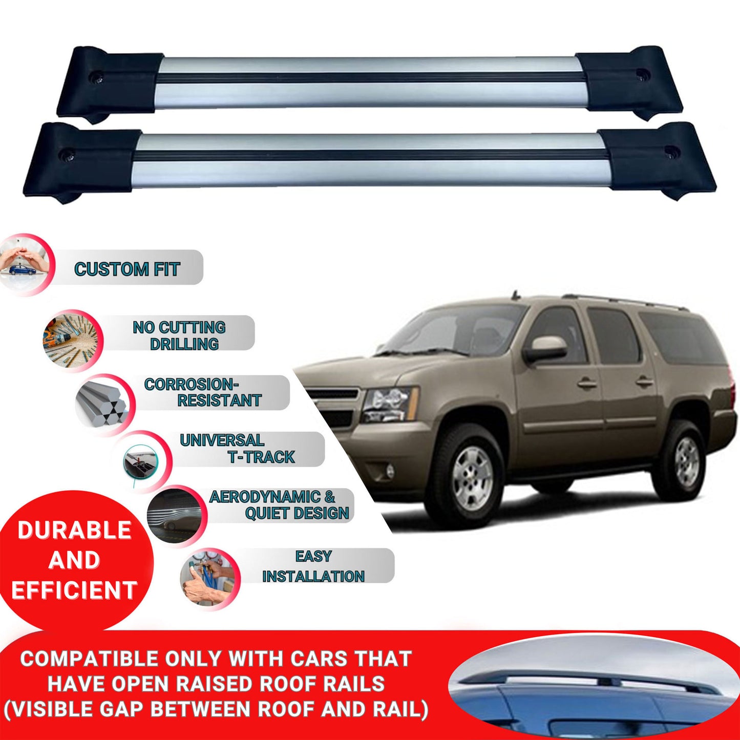 Roof Racks Cross Bars For Chevrolet Tahoe 2007-2014 2 Pcs Grey