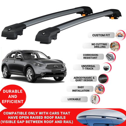 Roof Bar for Infiniti Qx70 2013-2017 Lockable Roof Rack Cross Bars 2 Pcs Grey