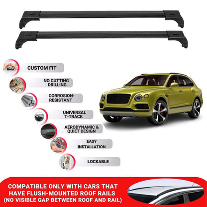 2X Car Roof Bars for Bentley Bentayga 2015+ Lockable Roof Rack Cross Bars Black