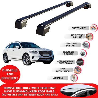 Roof Bars Rack for Genesis GV70 (JK1) 2022+ Lockable Rail Carrier 2 Pcs Black