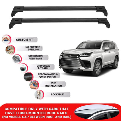 2X Car Roof Bars for Lexus LX Series LX600 J310 2022+ Lockable Roof Rack Black
