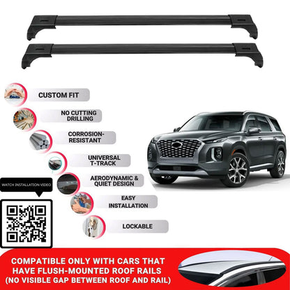 Roof Bars for Hyundai Palisade 2018+ Lockable Roof Rack Cross Bars 2 Pcs Black